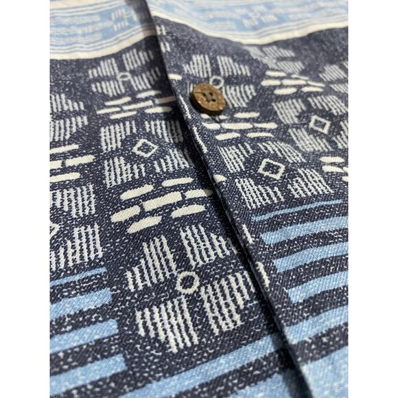 Tommy Bahama Silk Short Sleeve Button-Up Shirt Blue Stripe Geometric Size XL - Picture 7 of 8